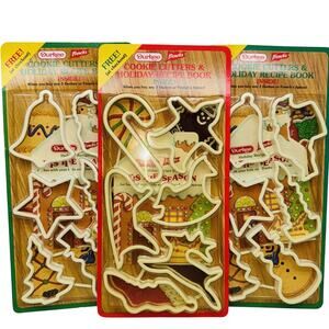 3 NEW VTG Durkee French's Christmas Cookie Cutters Recipe Book Bell Star Santa